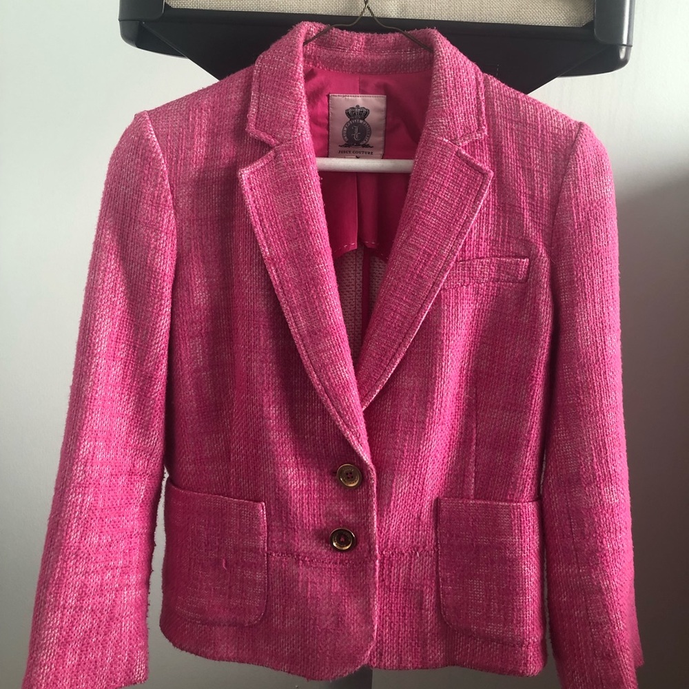 A Juicy Couture small pink tweed blazer.